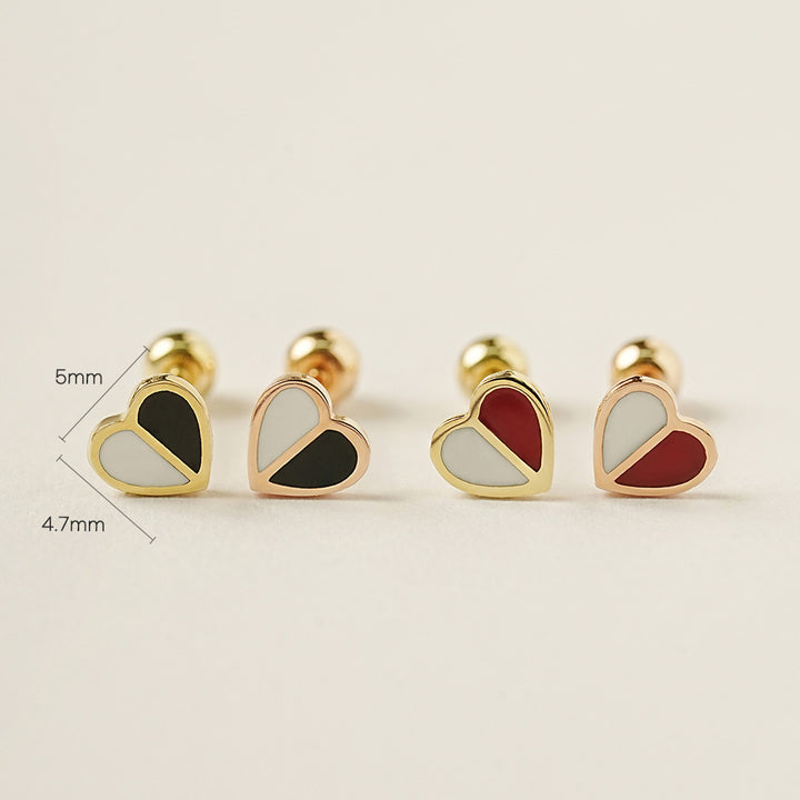 14K Gold Enamel Half Color Heart Cartilage Earring 20G