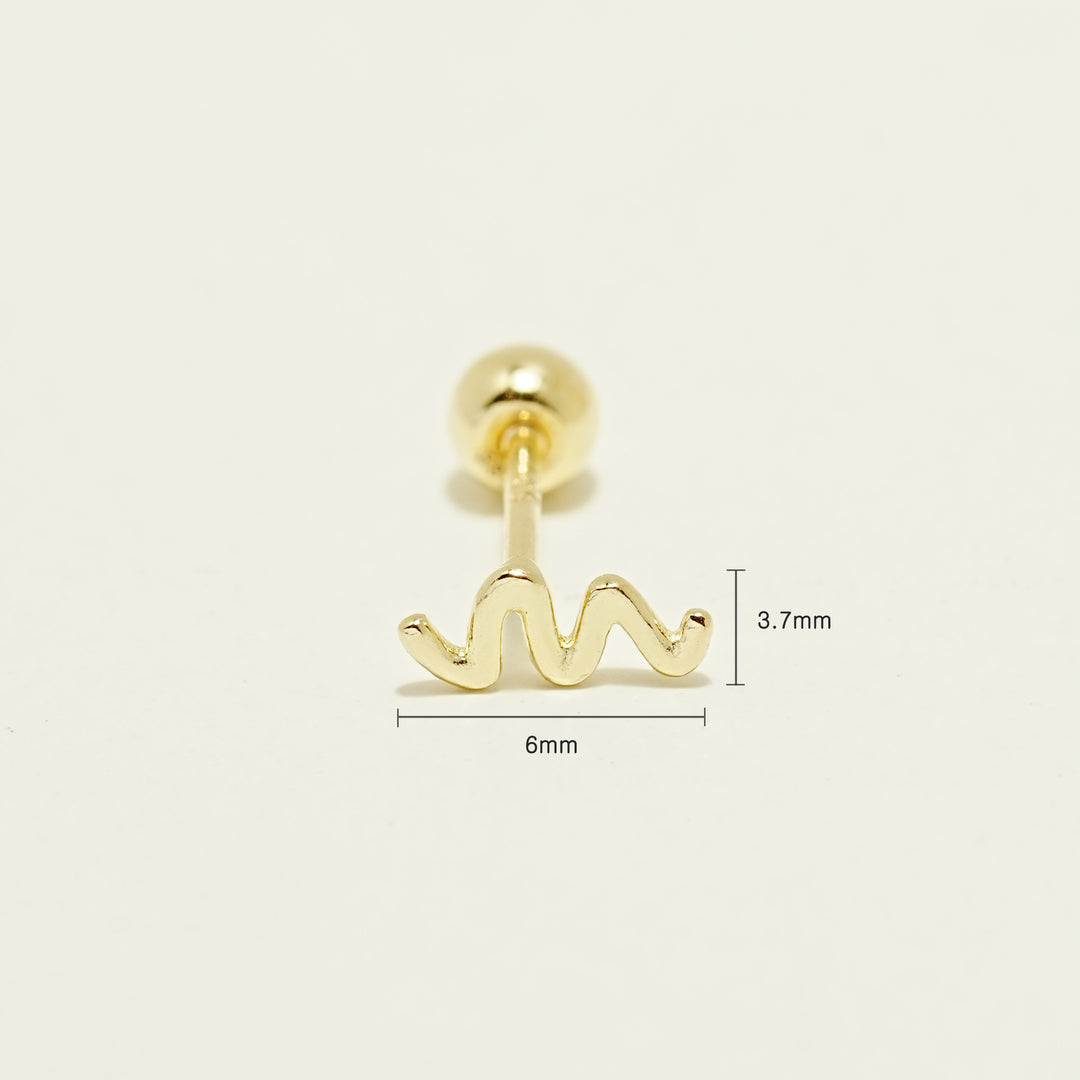 14K Gold Double Wave Cartilage Earring 20G