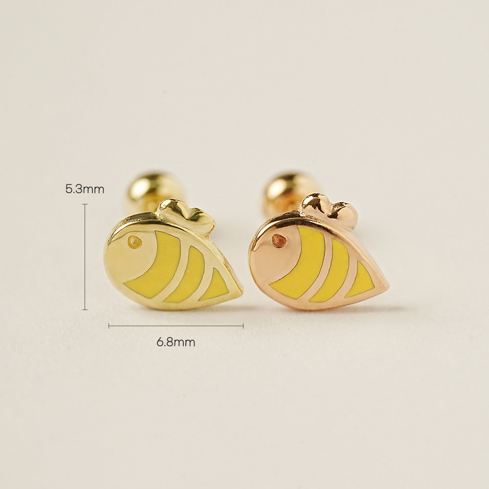 14K Gold Enamel Busy Bee Cartilage Earring 20G