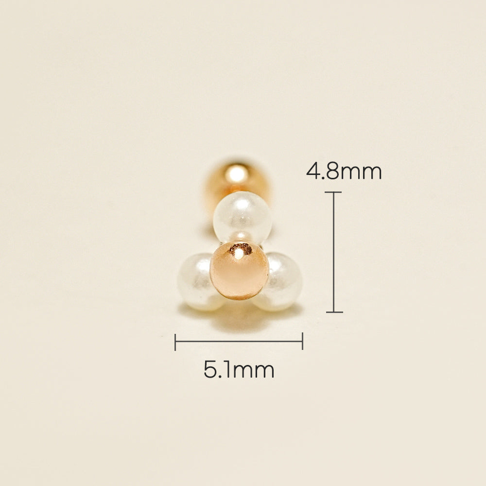 14K Gold Pearl Golden Ball Triangle Cartilage Earring 20G