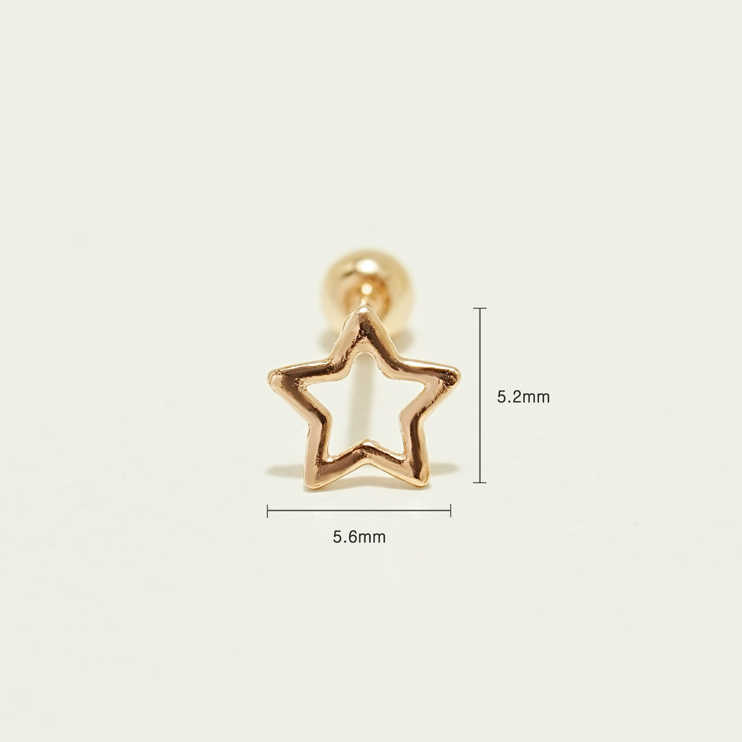 14K Gold Line Star Cartilage Earring 20G