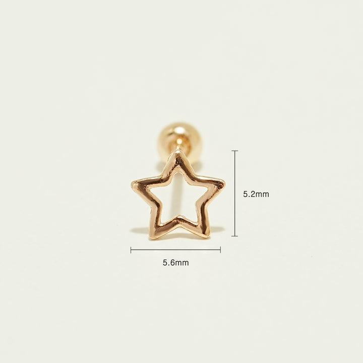 14K Gold Line Star Cartilage Earring 20G