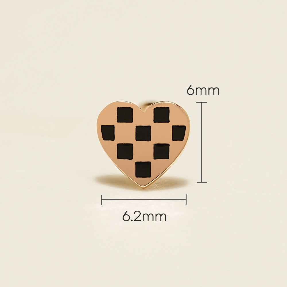 14K Gold Heart Checker Board Cartilage Earring 20G