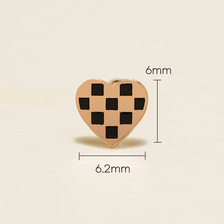 14K Gold Heart Checker Board Cartilage Earring 20G