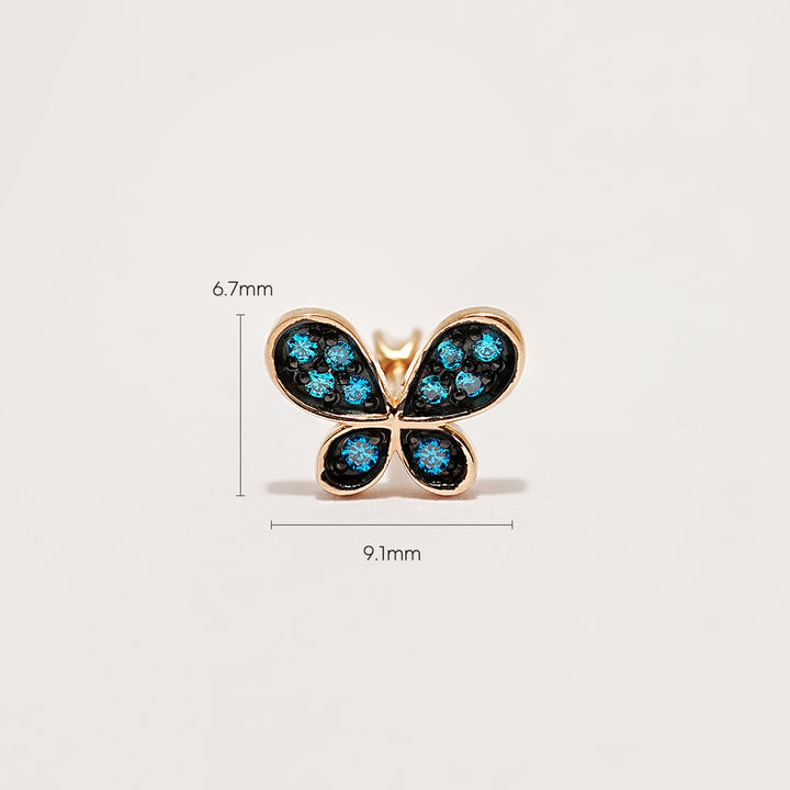 14K Gold Polyo Blue Butterfly Cartilage Earring 18G16G