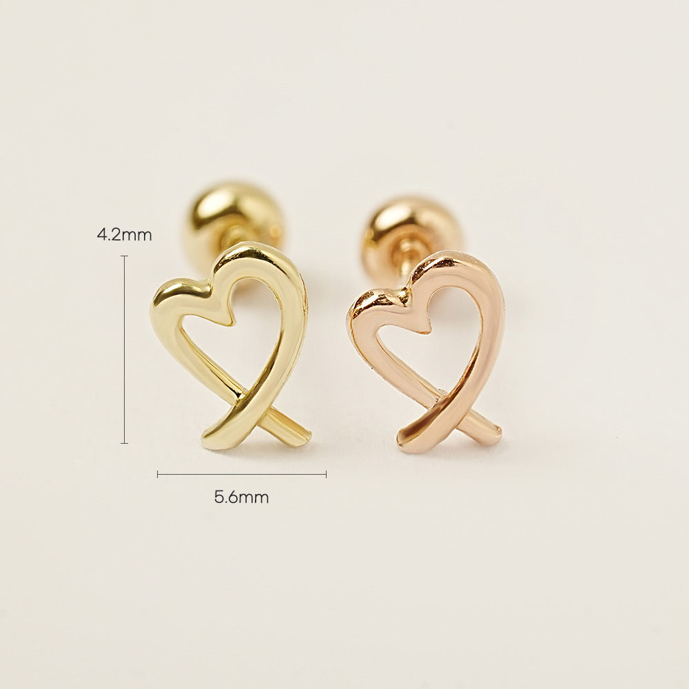 14K Gold Line Heart Shape Cartilage Earring 20G