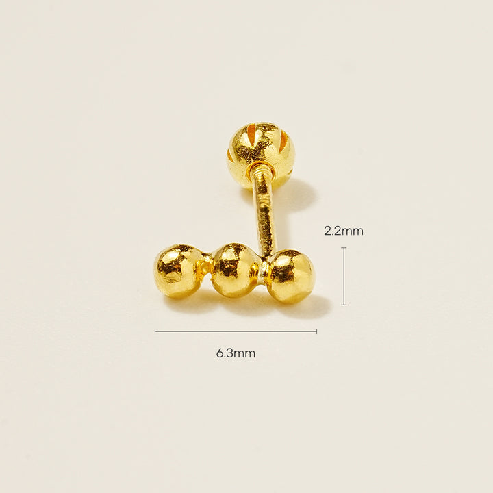 24K Gold Three Ball Cartilage Earring 20G