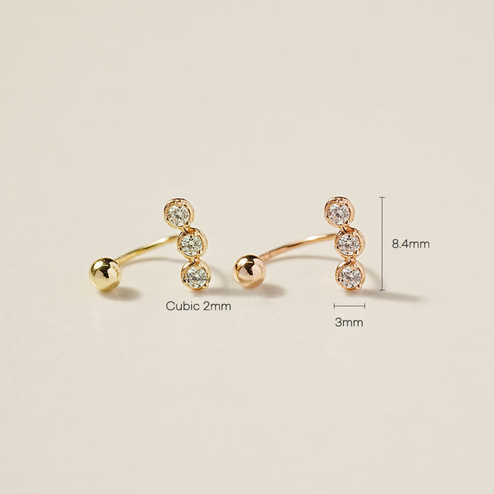 14K Gold Triple Cubic Curve Piercing 20G