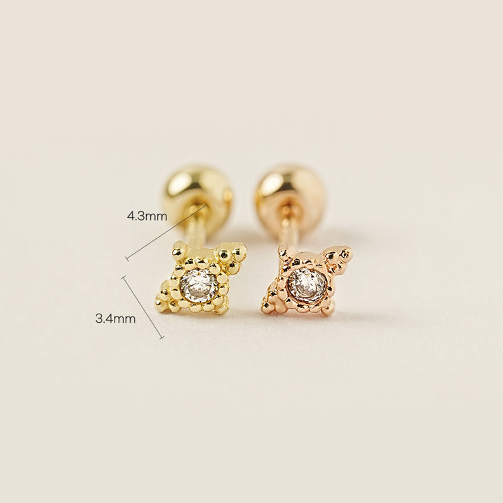 14K Gold Antique Universe CZ Cartilage Earring 20G