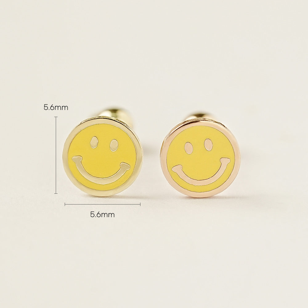 14K Gold Enamel Smile Cartilage Earring 20G