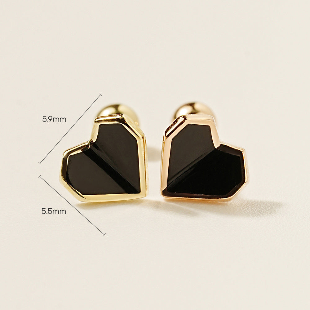 14K Gold Enamel Fold Heart Earring 20G18G16G