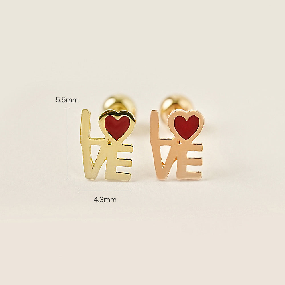 14K Gold Enamel Love Lettering Cartilage Earring 20G