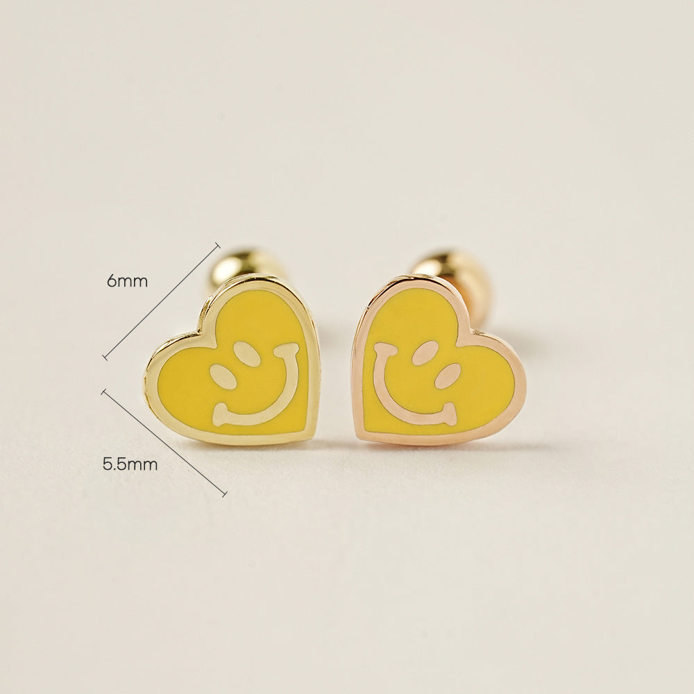 14K Gold Enamel Heart Smile Cartilage Earring 20G