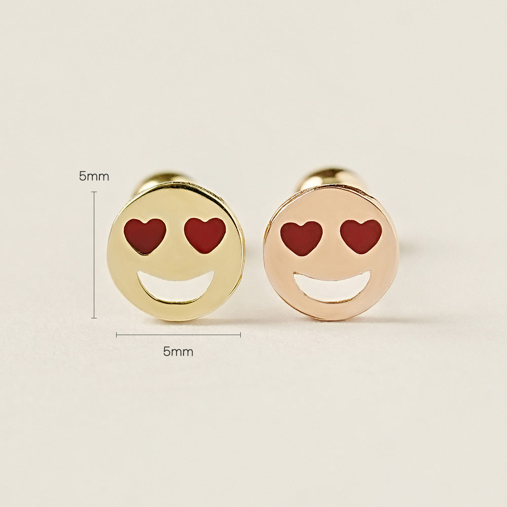 14K Gold Enamel Heart Eyes Smile Cartilage Earring 20G