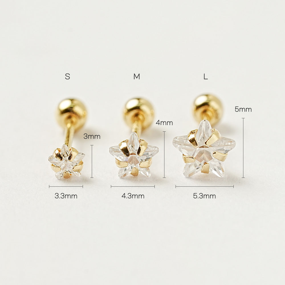 14K Gold Crystal Star Cartilage Earring 20G