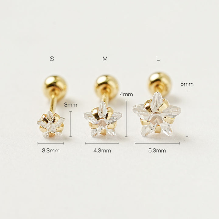 14K Gold Crystal Star Cartilage Earring 20G