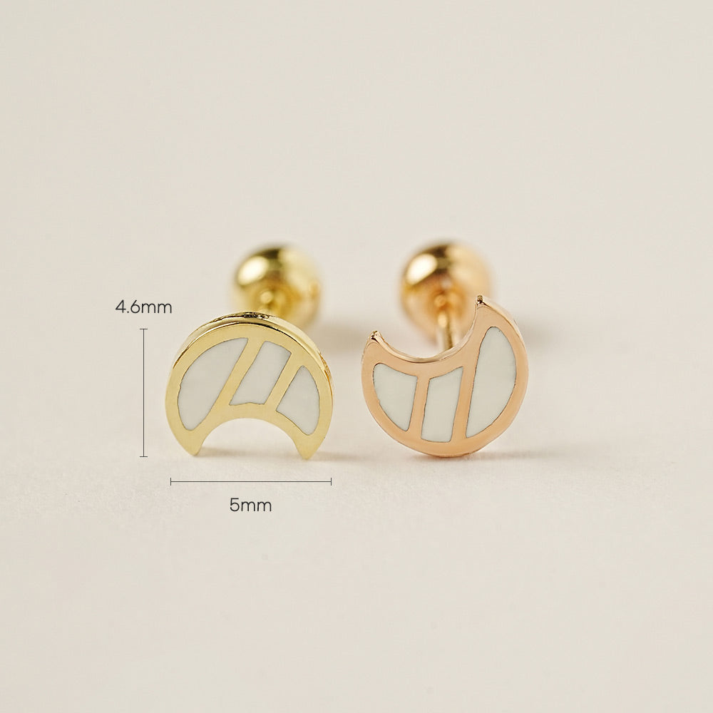 14K Gold Enamel Stripe Moon Cartilage Earring 20G