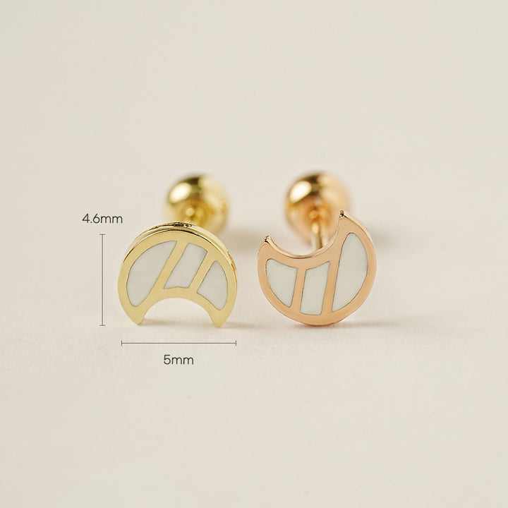 14K Gold Enamel Stripe Moon Cartilage Earring 20G