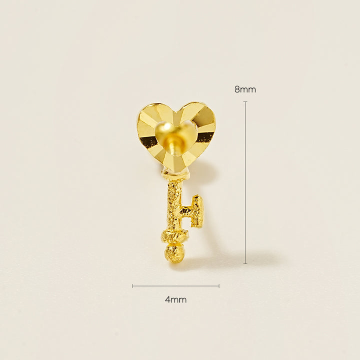 24K Gold Heart Key Cartilage Earring 20G