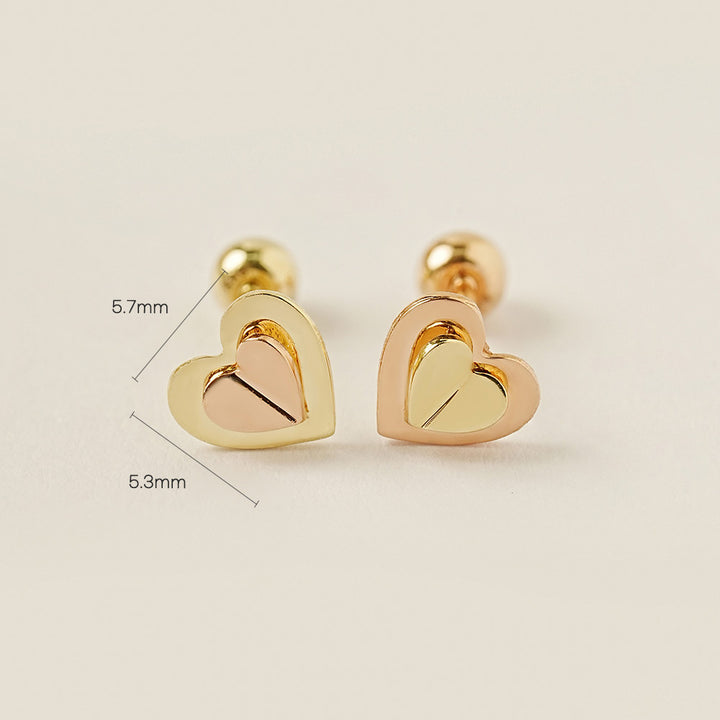 14K Gold Double Fold Heart Cartilage Earring 20G