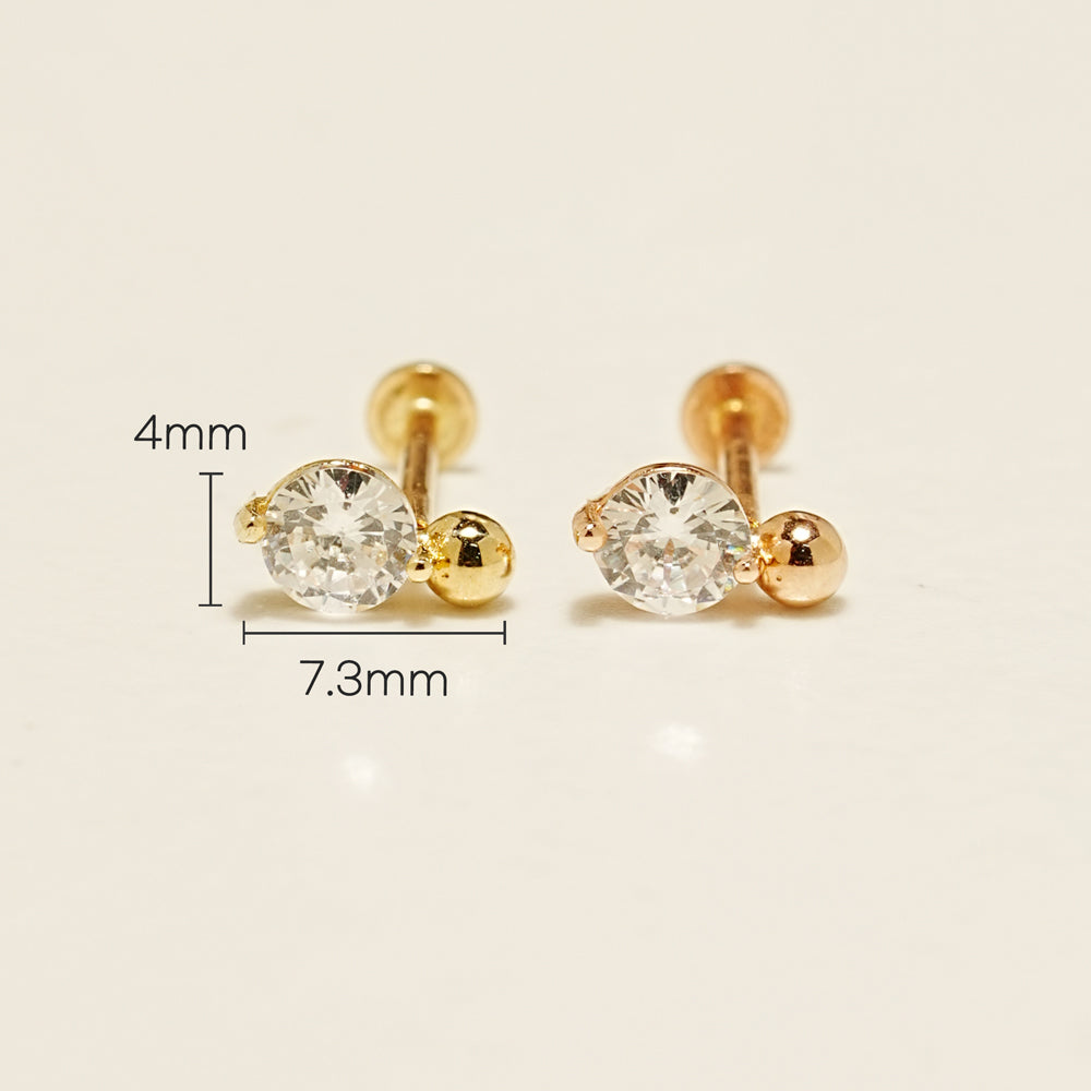 14K Gold Point Cubic Mini Ball Internally Threaded Labret Piercing 18G16G