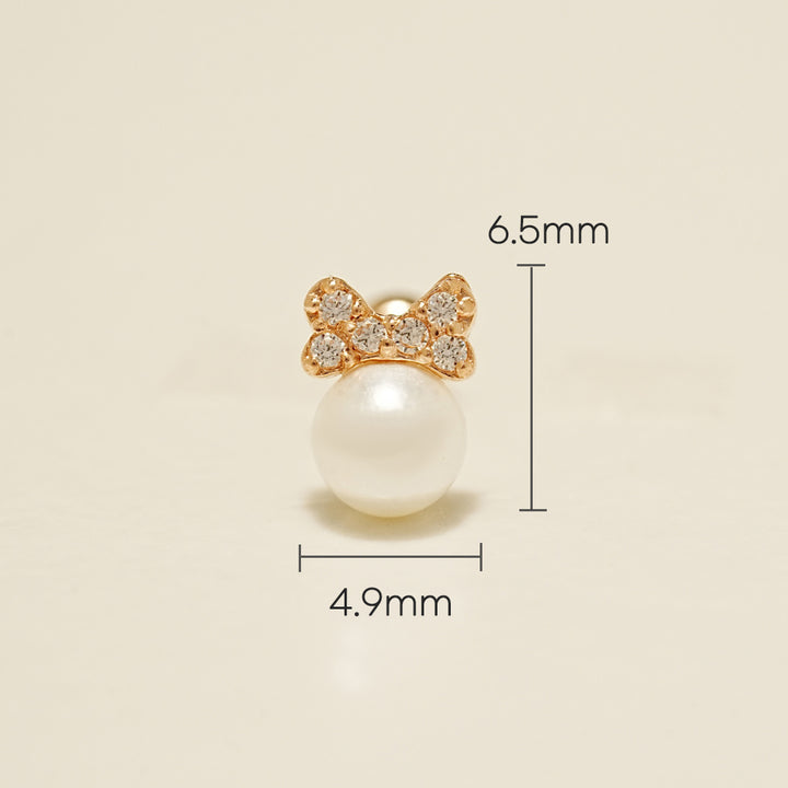 14K Gold Bow Tie Pearl Cartilage Earring 20G