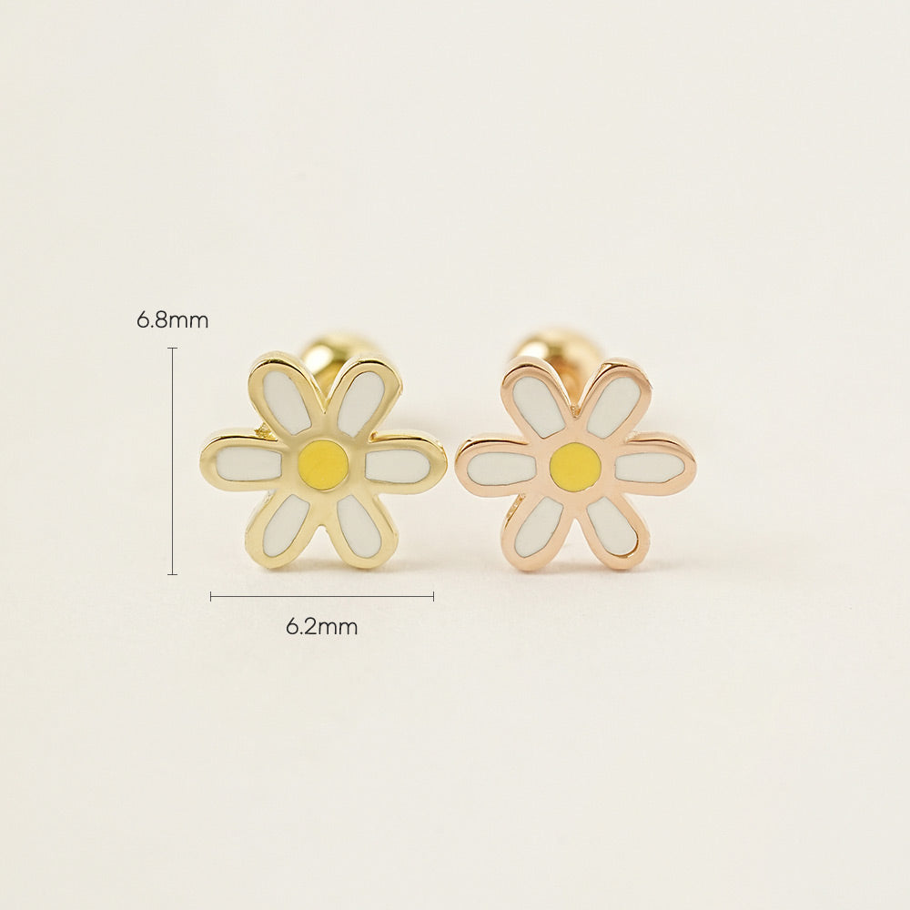 14K Gold Enamel Simple Daisy Cartilage Earring 20G