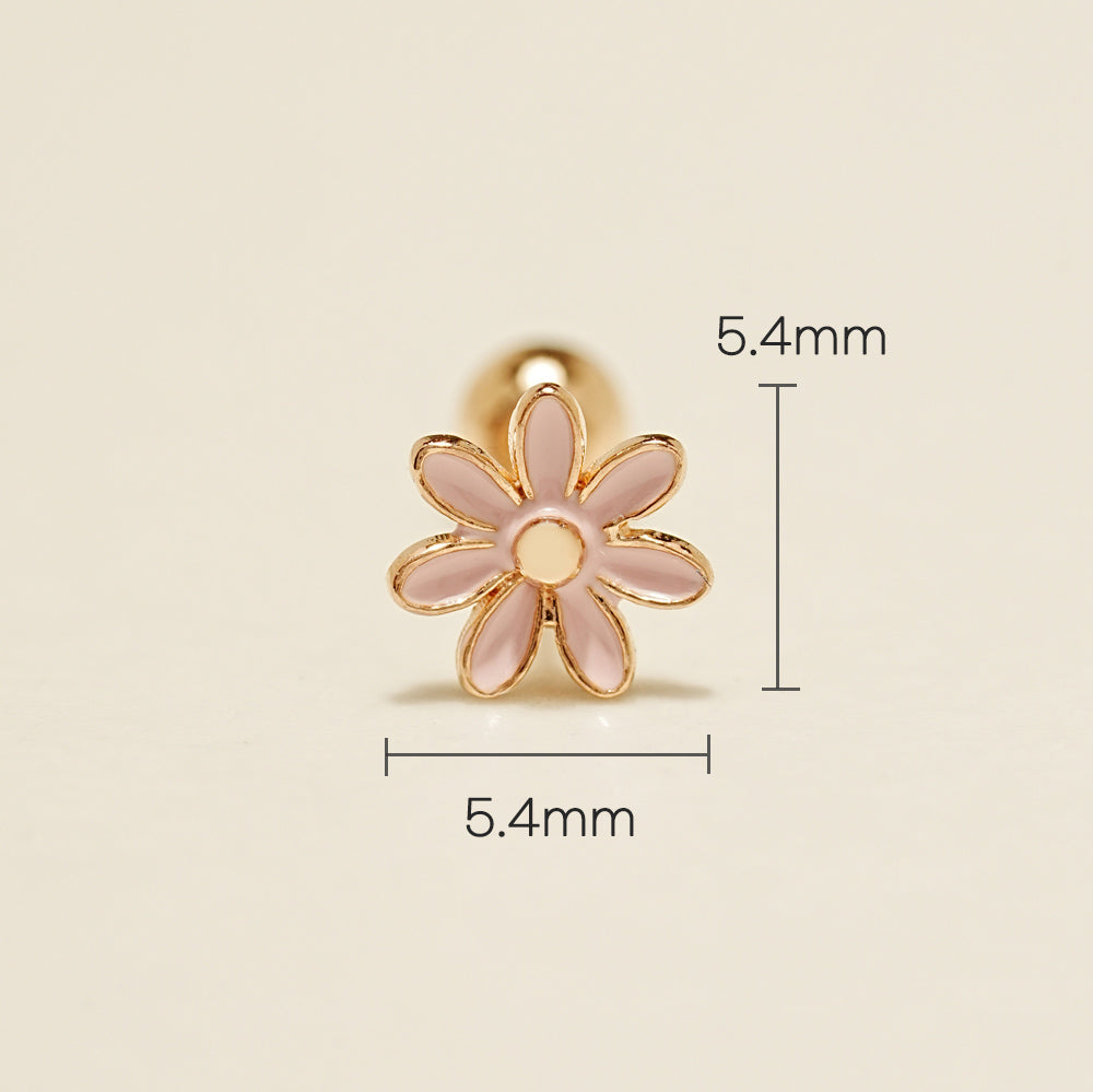 14K Gold Pink Gerbera Flower Cartilage Earring 20G