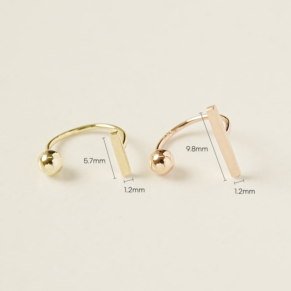 14K Gold Stick Bar Curve Piercing 20G