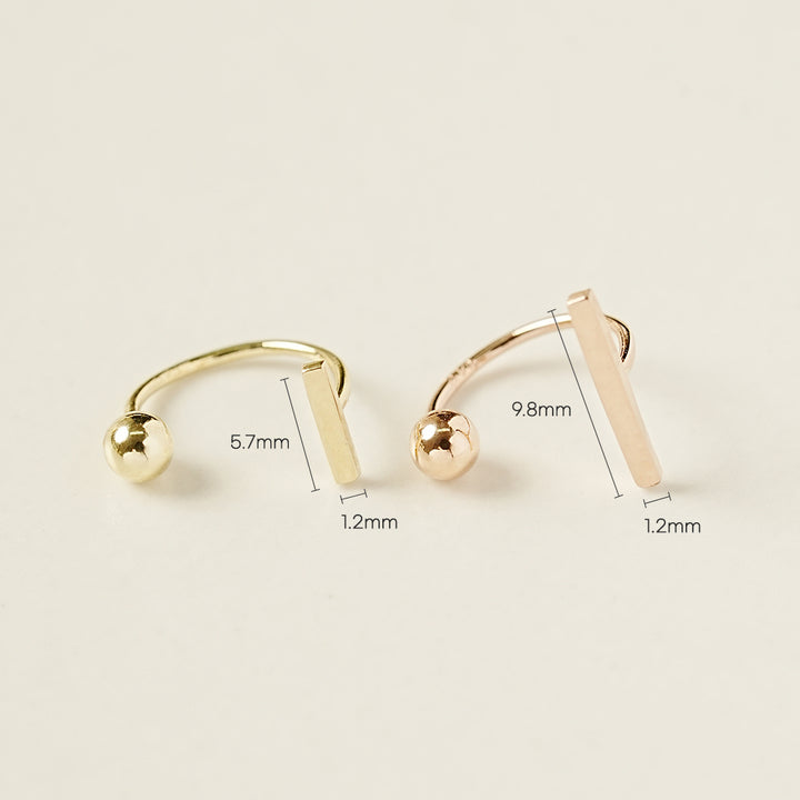 14K Gold Stick Bar Curve Piercing 20G