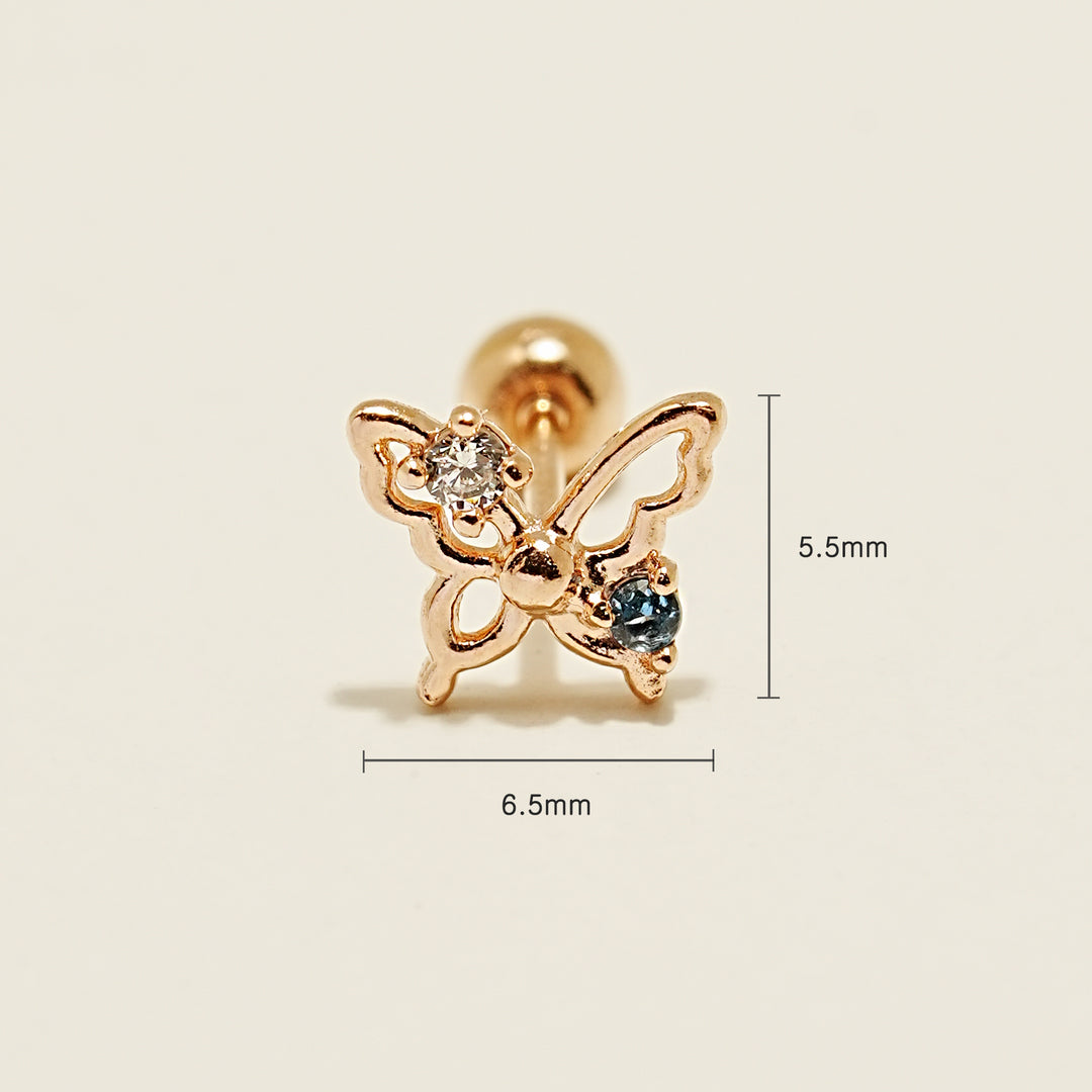 14K Gold Cubic Butterfly Cartilage Earring 20G