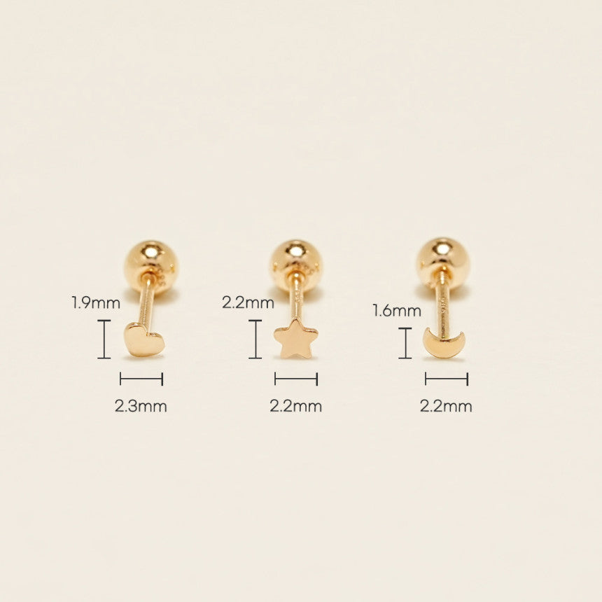 14K gold Tiny Heart Star Moon cartilage earring 20g