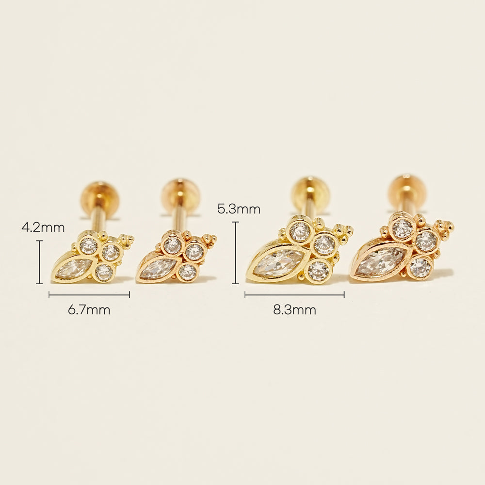 14K Gold Queen Cubic Internally Threaded Labret Piercing 18G16G