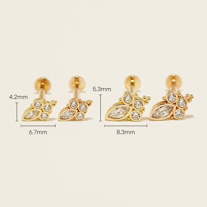 14K Gold Queen Cubic Internally Threaded Labret Piercing 18G16G