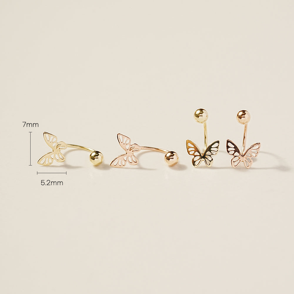 14K Gold Point Butterfly Curve Piercing 20G