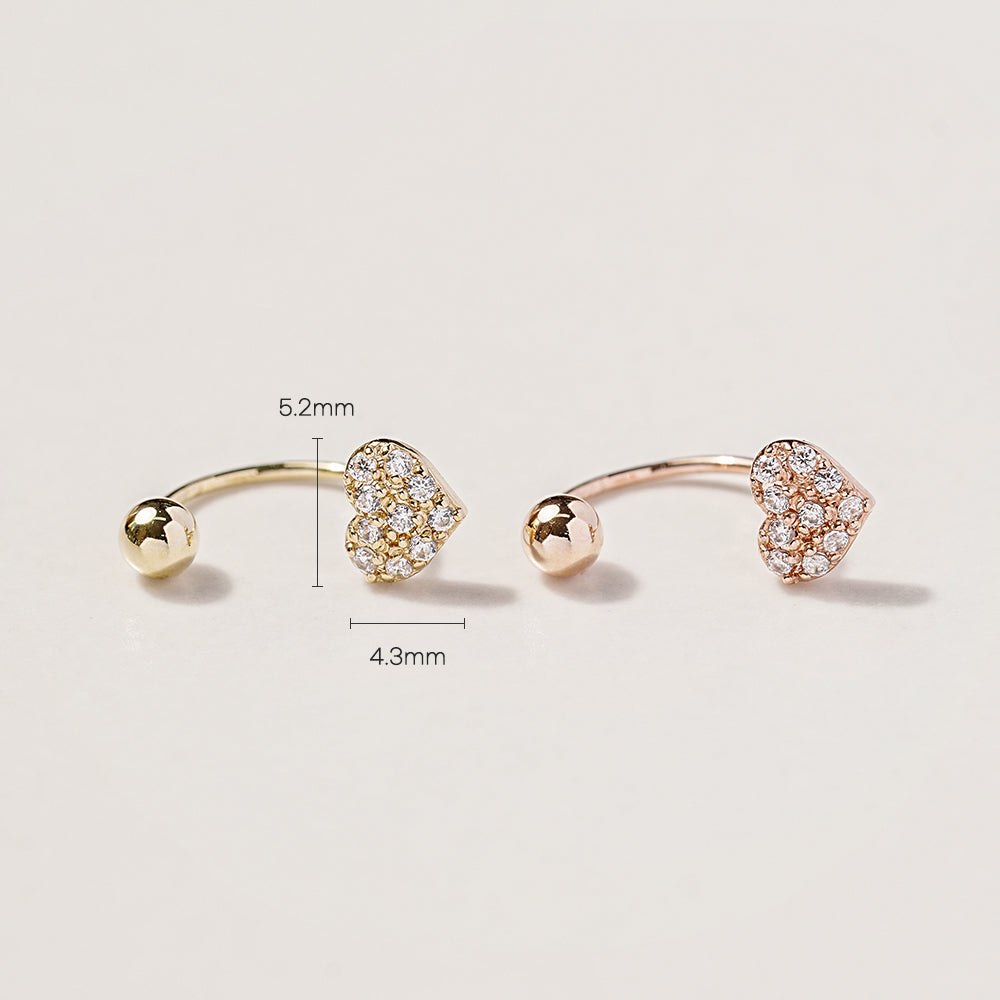 14K Gold Volume Cubic Heart Curve Piercing 20G