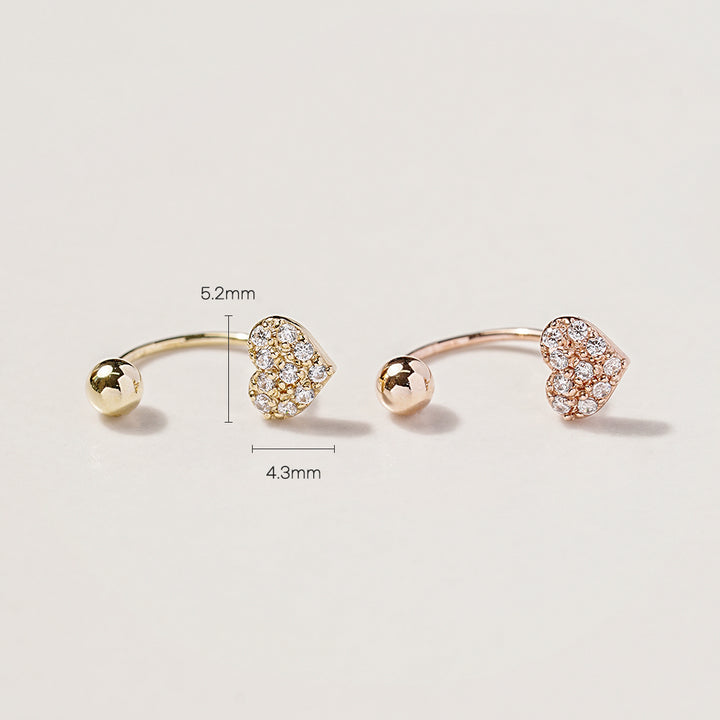 14K Gold Volume Cubic Heart Curve Piercing 20G