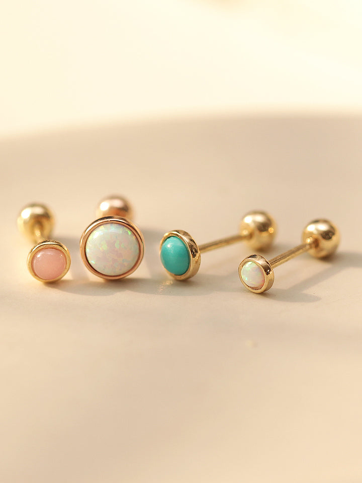 14K Gold Round Opal Earring 20G18G16G