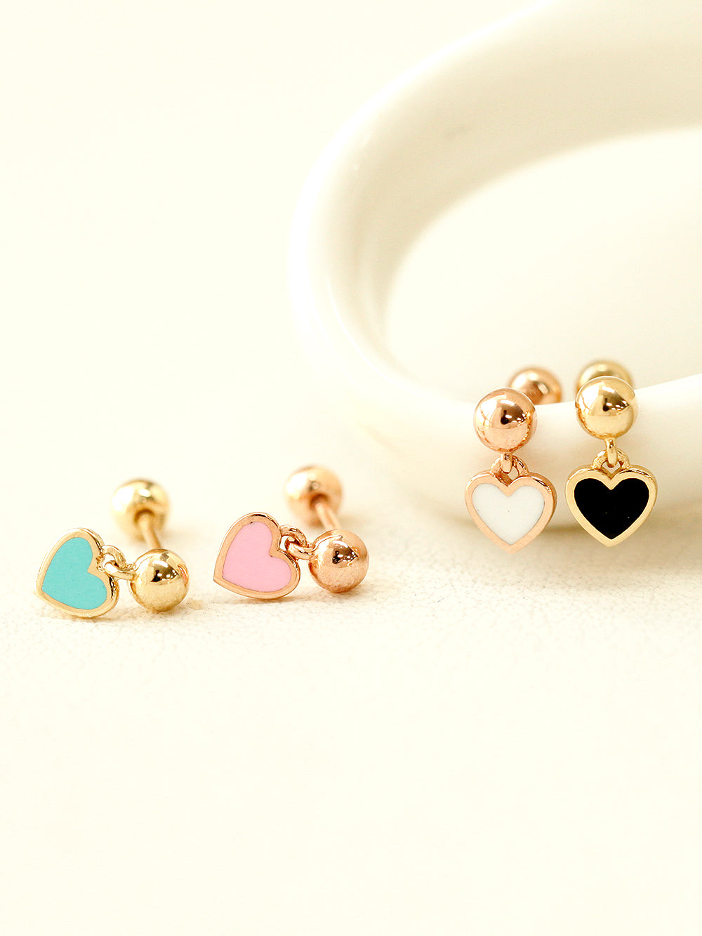 14K Gold Enamel Heart Drop Cartilage Earring 20G18G16G