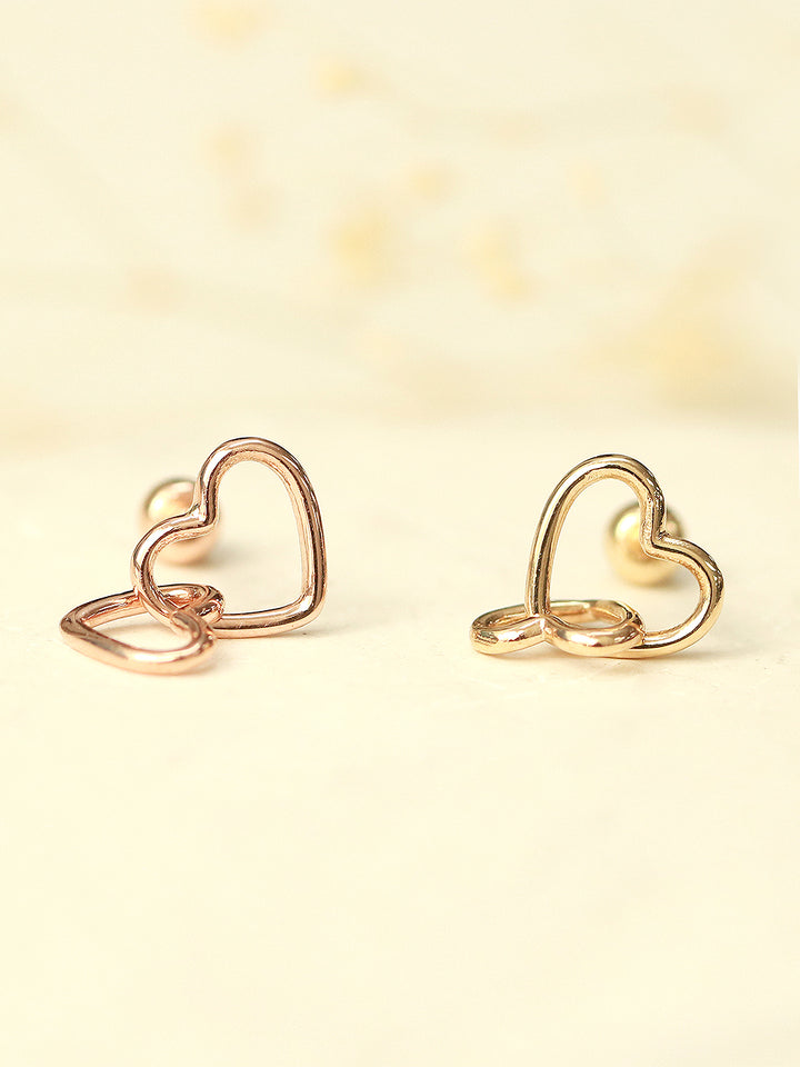 14K Gold Double Heart Drop Earring 20G18G16G