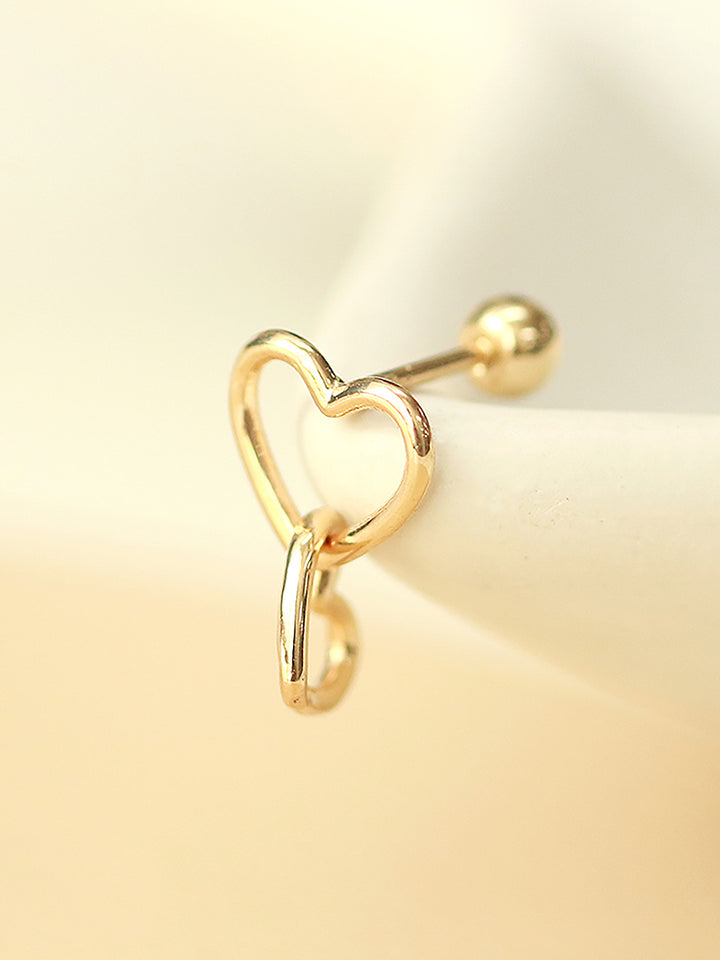 14K Gold Double Heart Drop Earring 20G18G16G