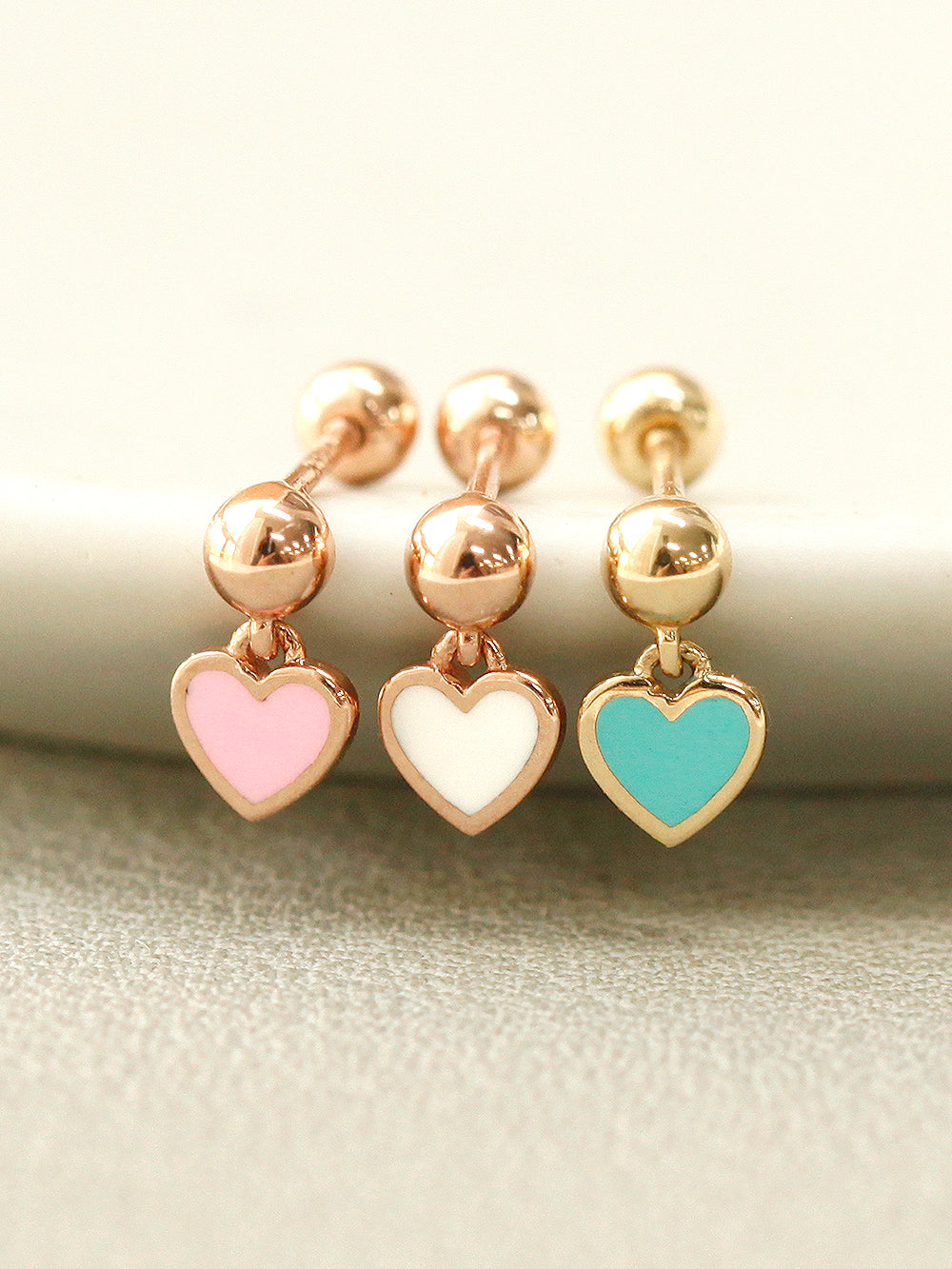 14K Gold Enamel Heart Drop Cartilage Earring 20G18G16G