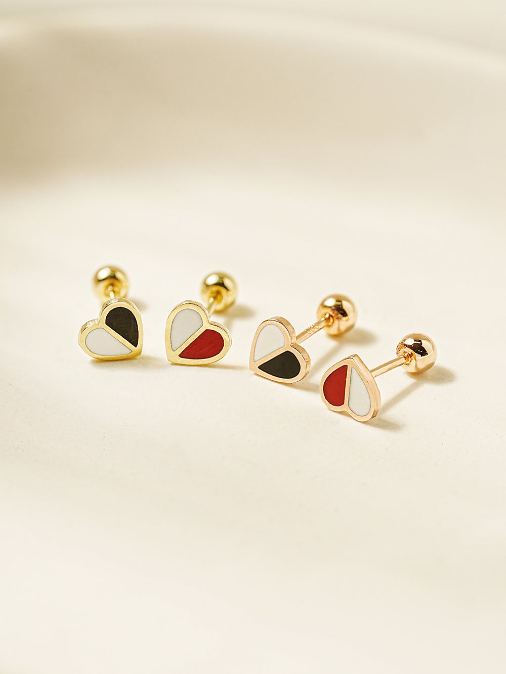 14K Gold Enamel Half Color Heart Cartilage Earring 20G