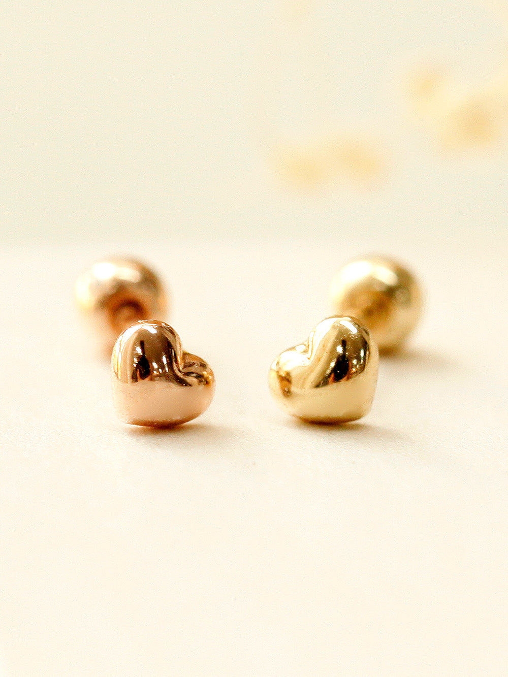 14K Gold Minimi Bean Heart Cartilage Earring 20G18G16G