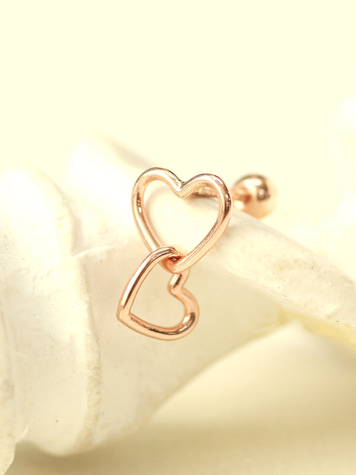 14K Gold Double Heart Drop Earring 20G18G16G