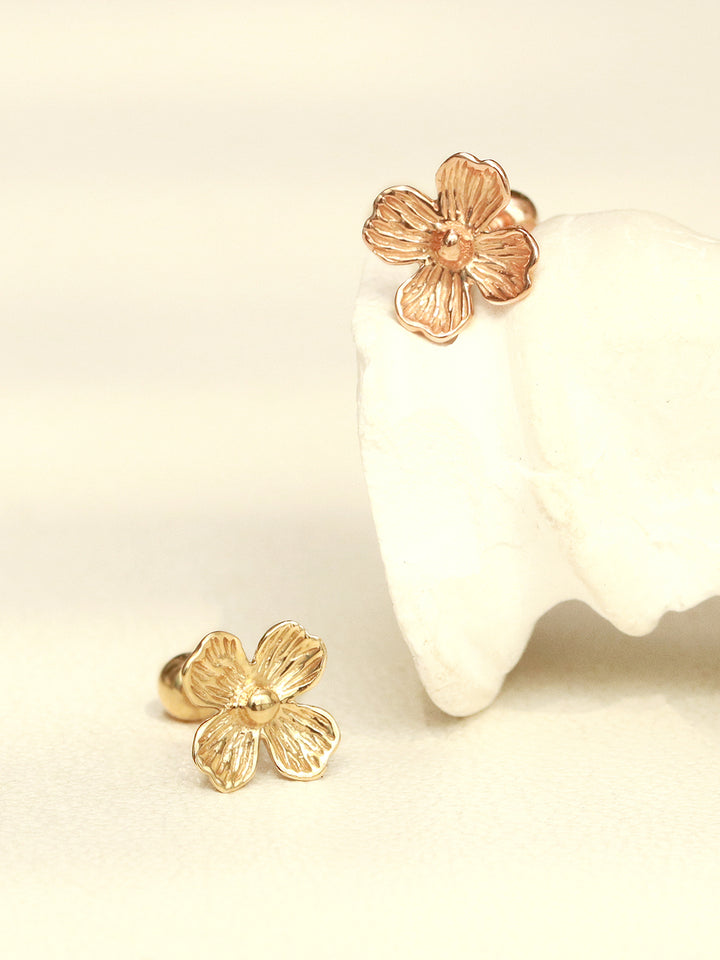 14K Gold 4 Petal Flower Cartilage Earring 20G18G16G