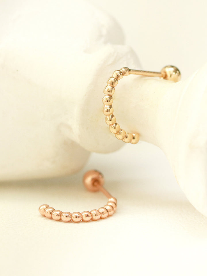 14K Gold Bubble Ball Half Hoop Earring 20G18G16G