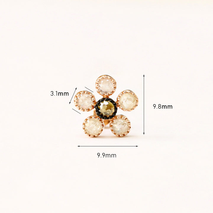 14K Gold Bling Rough Diamond Flower Cartilage Earring 18g