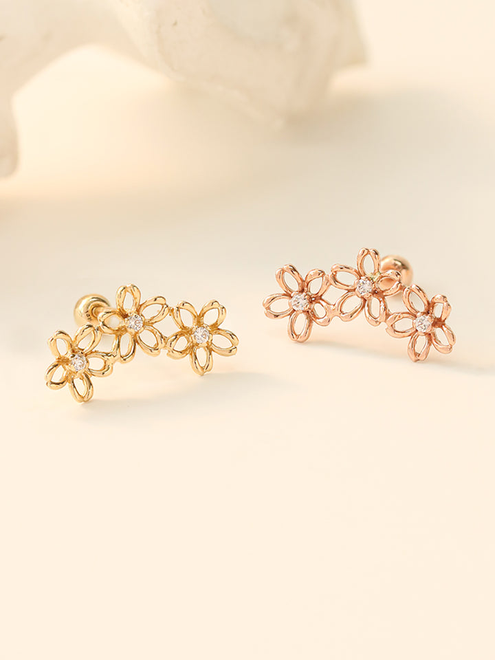 14K Gold Triple Petals Cartilage Earring 20G18G16G