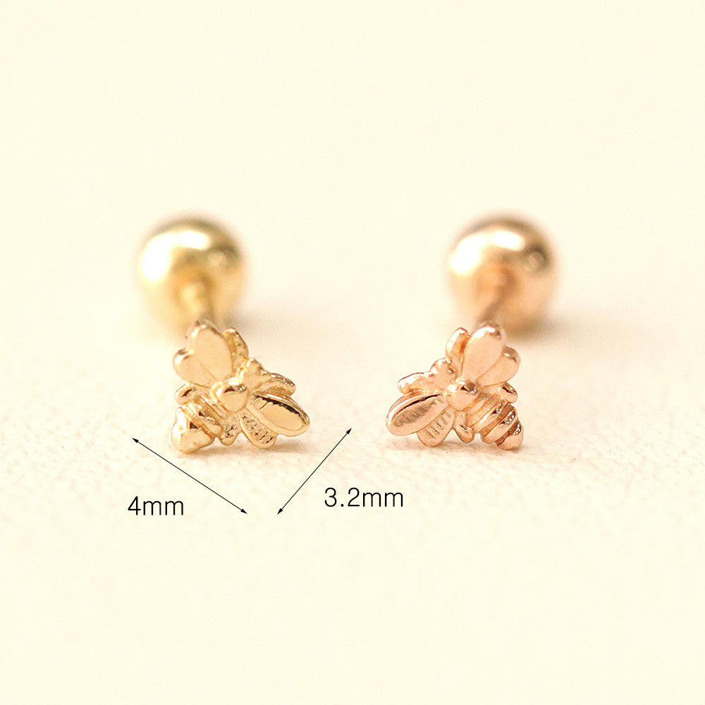 14K Gold Mini Bee Cartilage Earring 20G18G16G